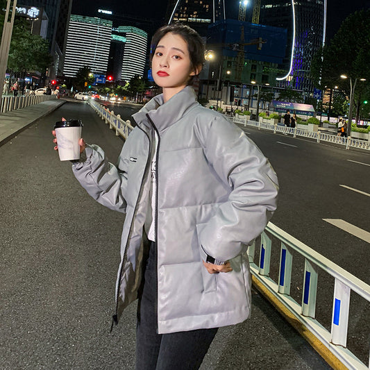 Thicken Cotton Clothes Korean Style Bright Leather Student Fashion
