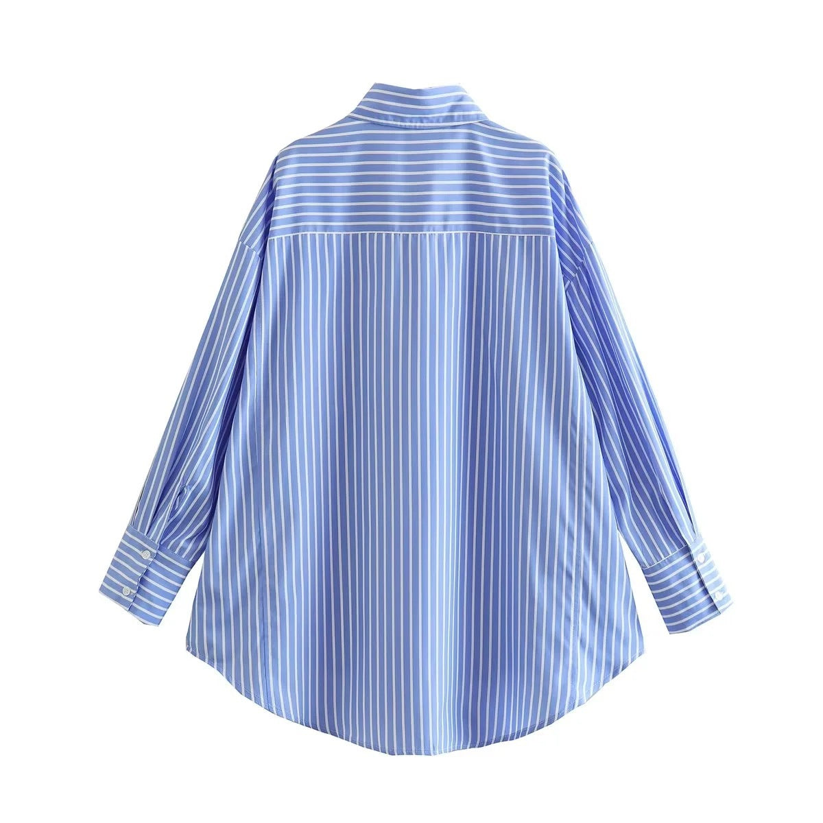 Plus Size Loose Casual Mid-length Short Front And Long Back Striped Shirt