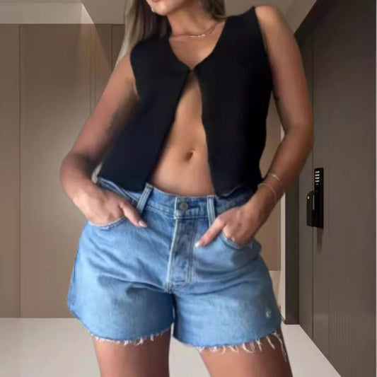 Deep V Sexy Vest Sleeveless Knitted Tup Cardigan