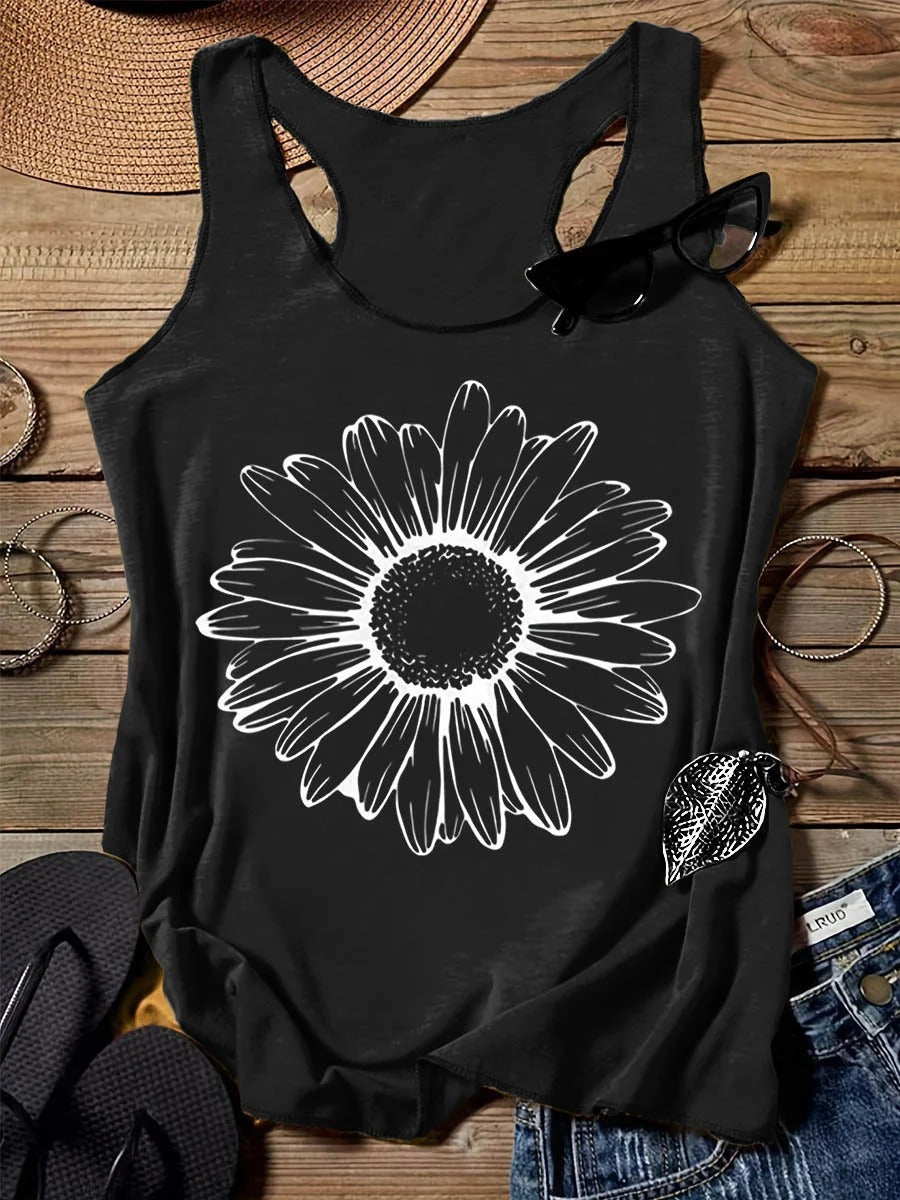 202 Casual Round Neck Narrow Edge Top Loose Sports Pattern Digital Printing Vest Women's Clothing