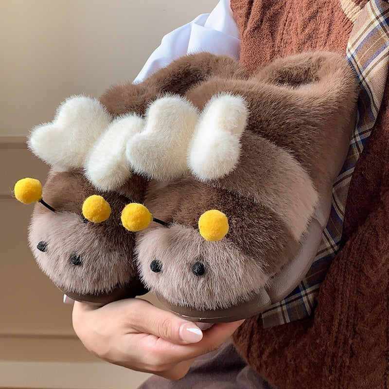 Cute Little Bee Fuzzy Slippers, Women's New Autumn Collection