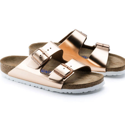 Double Breasted Flat Large Size Sandals Foreign Trade Slippers PU Fabric