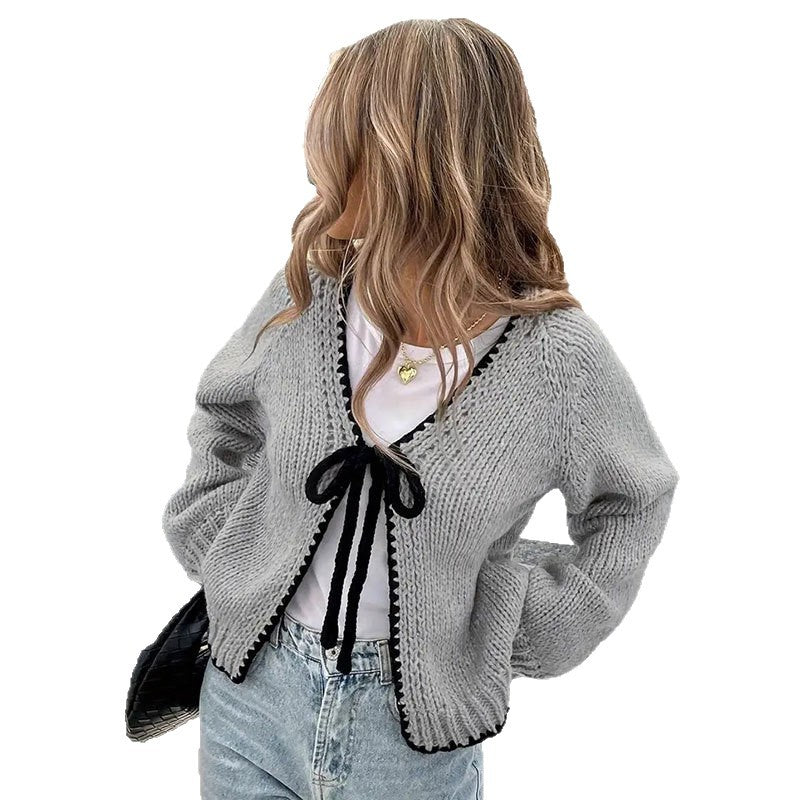 Long Sleeve Bowknot Lace-up Cardigan Coat Top