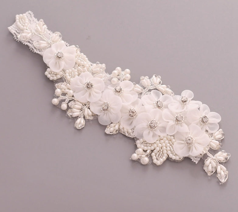 Bridal Rhinestone Garter Belt Pearl Flower Leg Socks Elastic