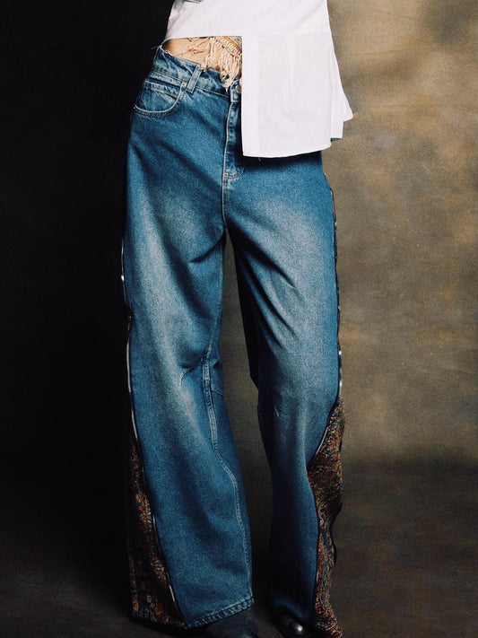 Vintagejeans med lynlåsmønster
