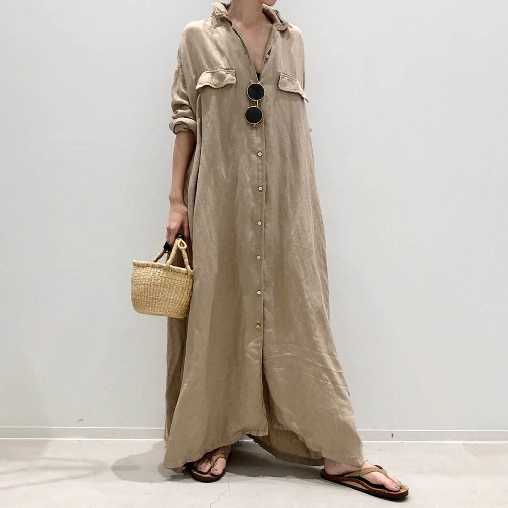 Women's New Solid Color Cardigan Long Shirt Dress