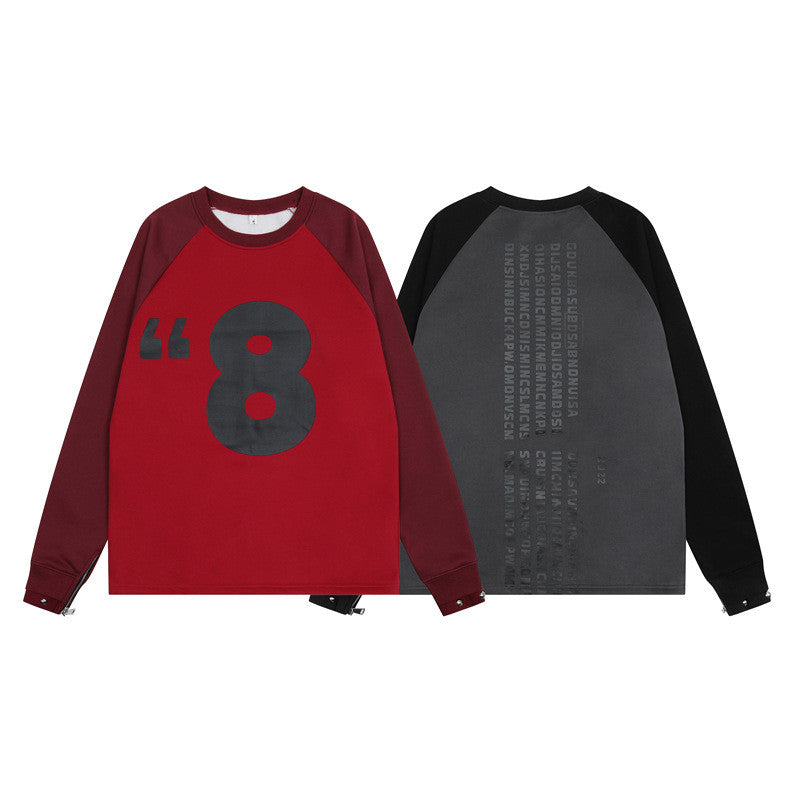 Cuff Rivet Design Letter Loose Round Neck Sweater