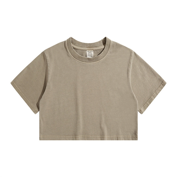 High Waist Cropped T Shirt With Navel Design