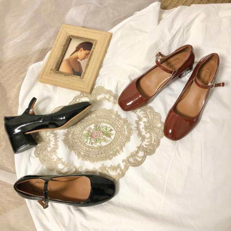 New Vintage Square Toe French Mary Jane High Heels