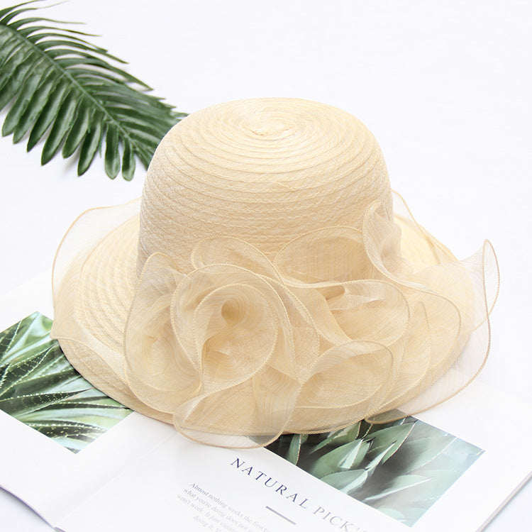 South Korea's New Lace Sunshade Hat Women's Organza Large Edge Foldable