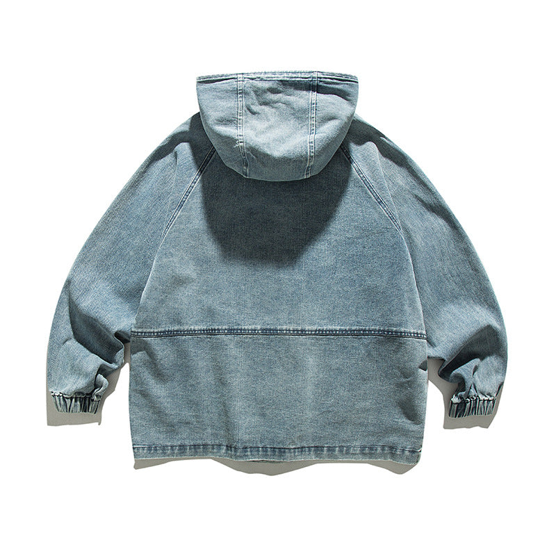 Autumn Three-dimensional Pocket Decorative Hooded Jacket Denim Coat