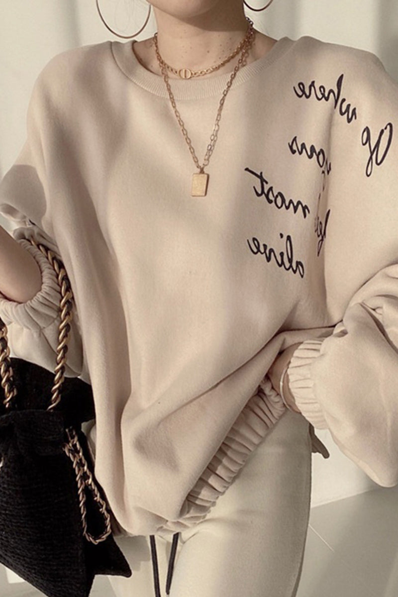 Women's Simple Round Neck Pullover Letter Print Loose Sweater