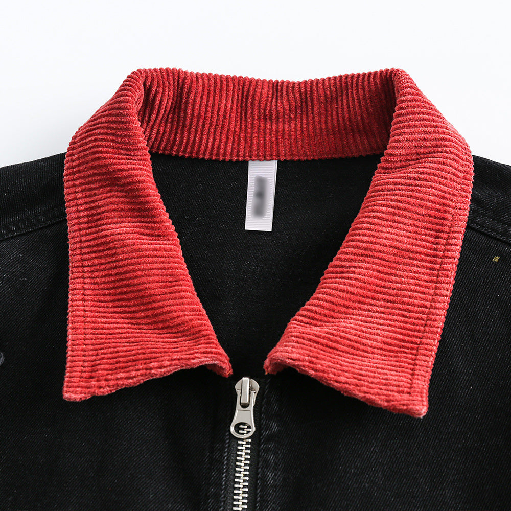 Color Matching Letters Polo Collar Jacket Men's Trendy Punk