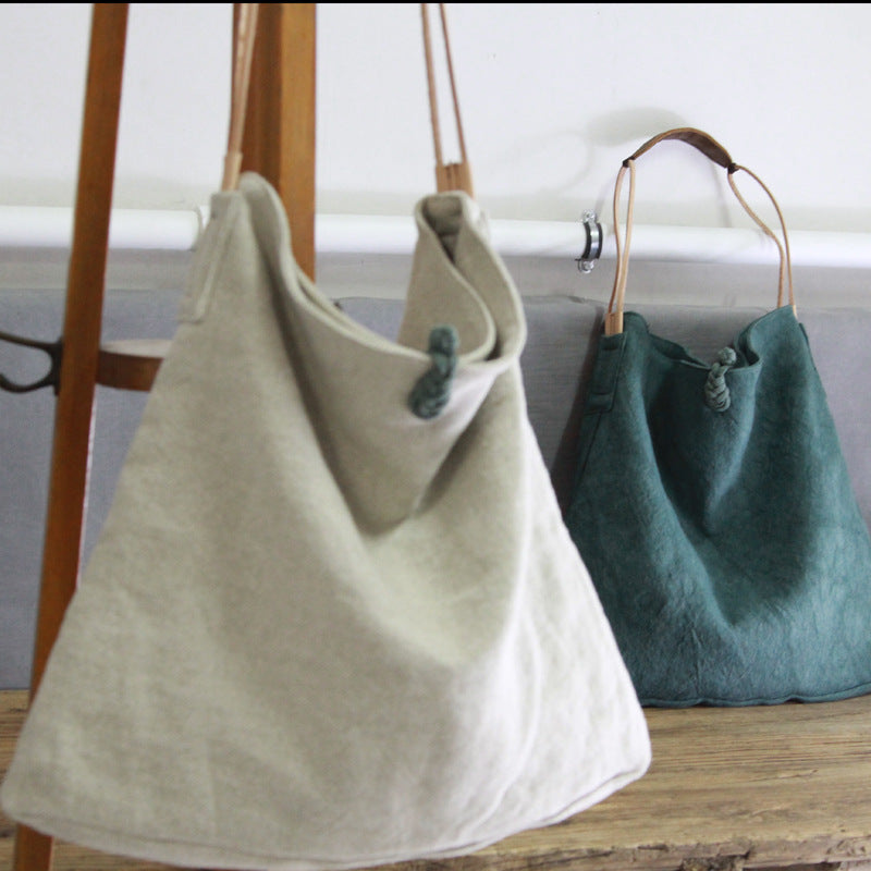 Casual One-shoulder Literary Hand Cloth Bag Handmade Disc Buckle Large Capacity