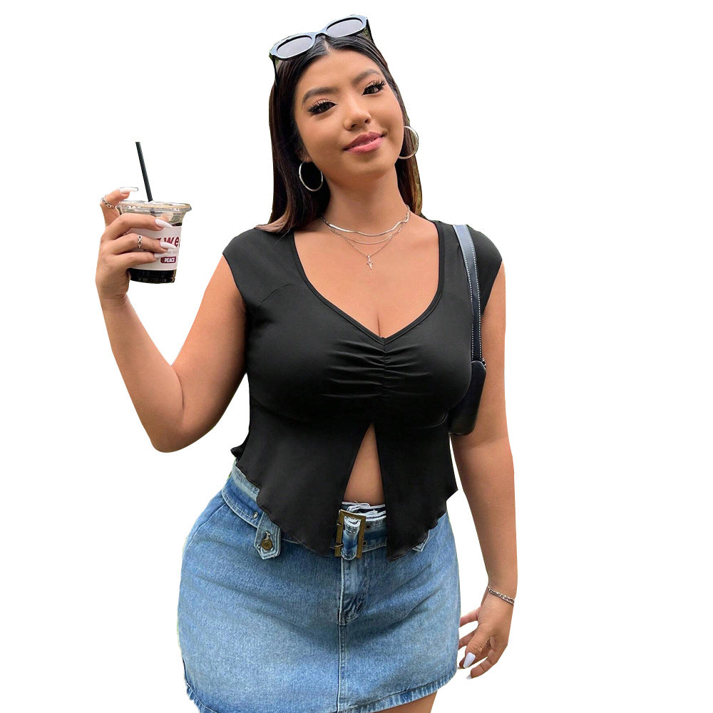 New Sleeveless Sexy Low-cut Knit T-shirt
