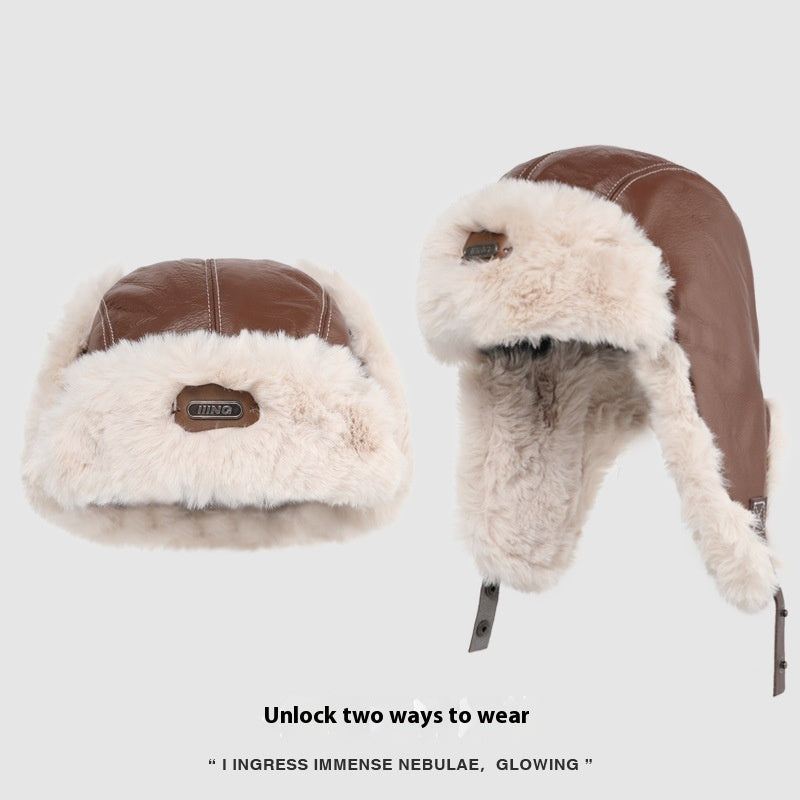 Autumn And Winter Men's And Women's Warm Vintage Leather Pilot Hat