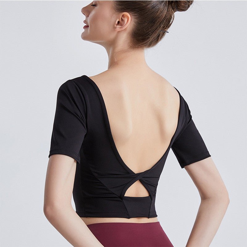 New Yoga Back Yoga Clothes Short-sleeved Cross Top
