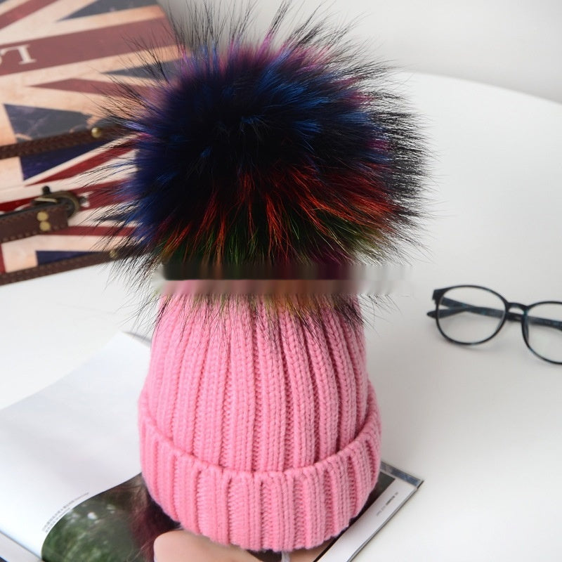 Autumn And Winter Pom-pom Wool Hat Raccoon