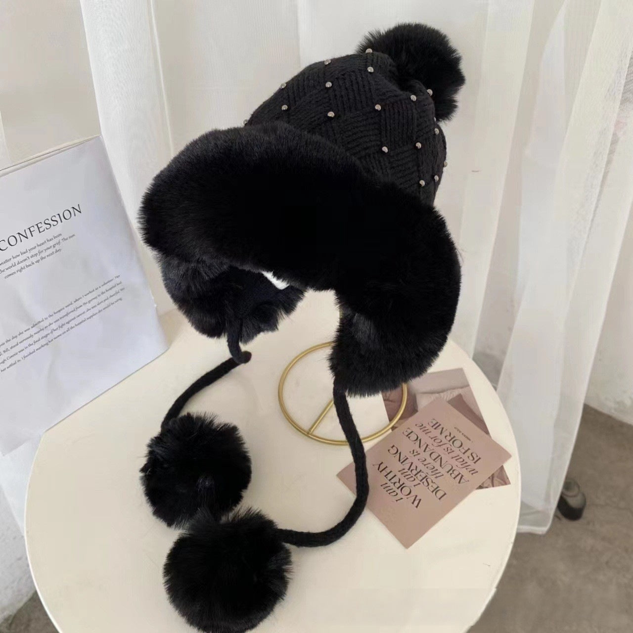 Knitted Hat Female Winter Cute Cartoon Pearl
