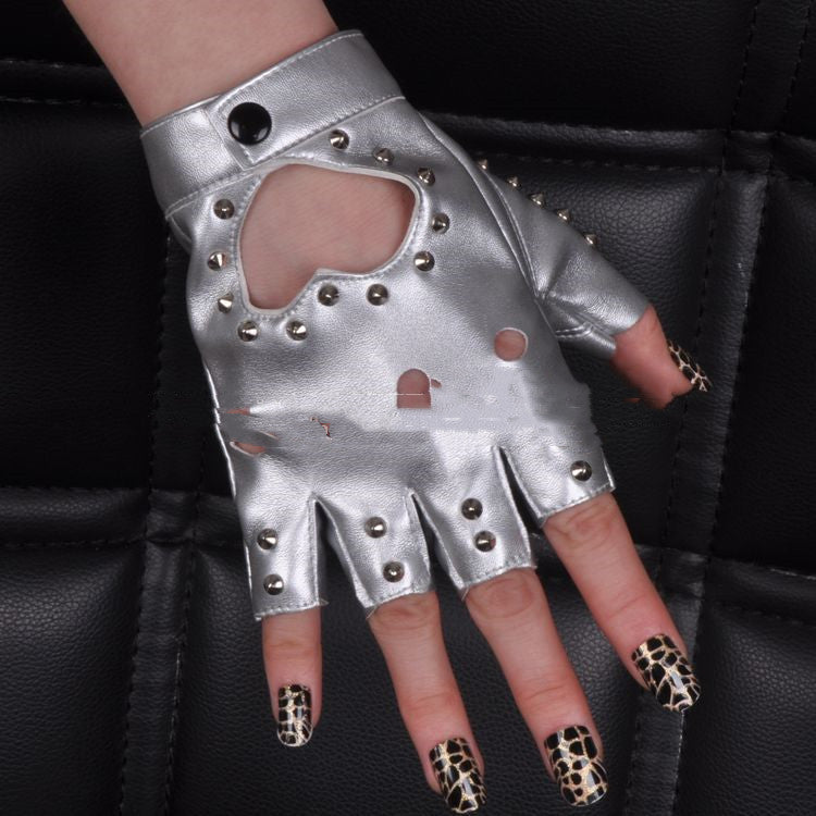 Women's Half Palm PU Leather Gloves Fashion Hollow