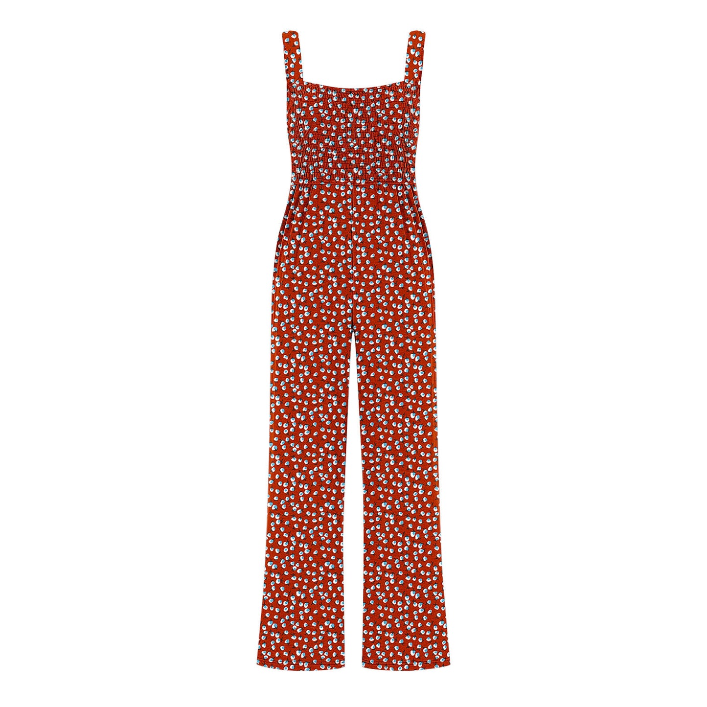 Printed Overalls With Pleated Pockets