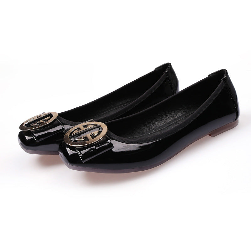 Women's Summer Korean Style Mom Square Toe Flats Plus Size Doug Shoes