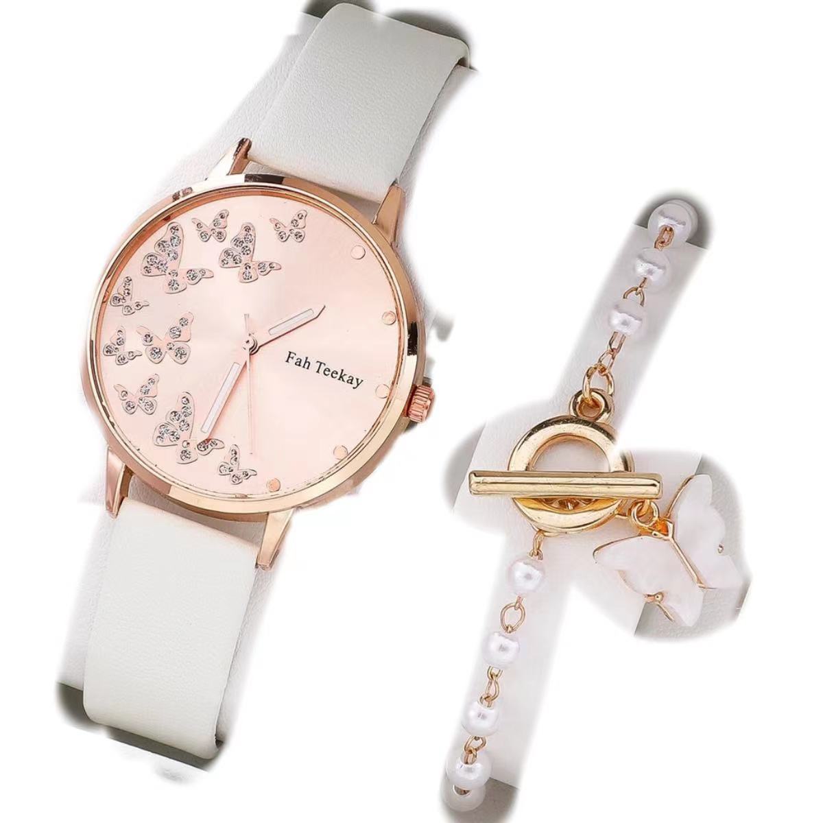 Fashion Lady Temperament Belt Watch Casual Versatile Niche Butterfly Diamond Surface Quartz Watch