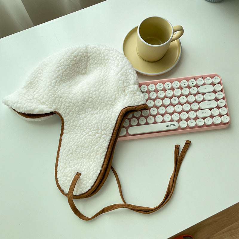 Lamb Wool Warm Ear Protection Cute Plush Bonnet