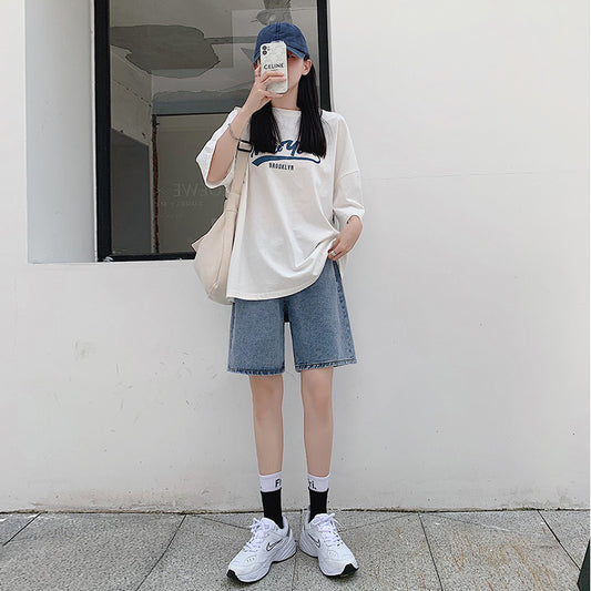 Women's High Waist Straight Loose Wide Leg Denim Shorts