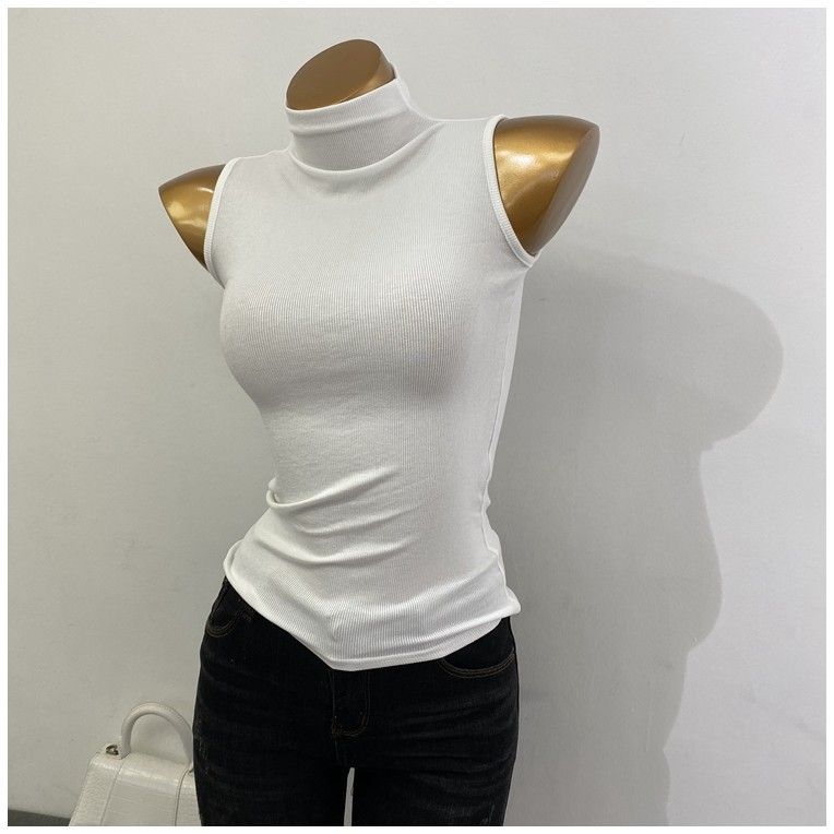 Korean Style Half Turtleneck Sleeveless Vest Top