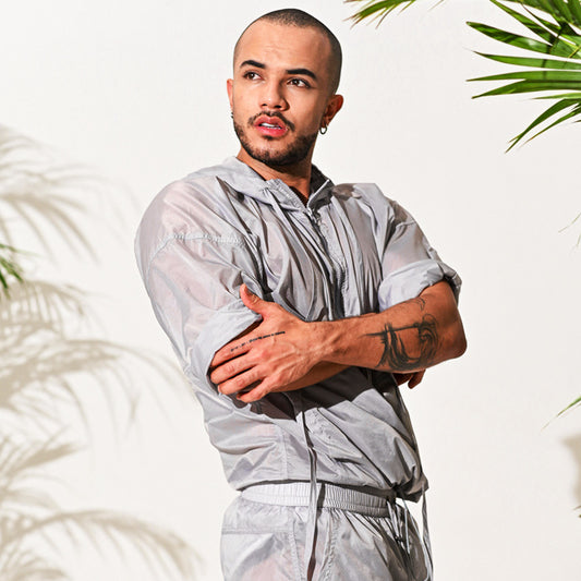 Semi-transparent Light Gray Sexy Mid-sleeve Coat