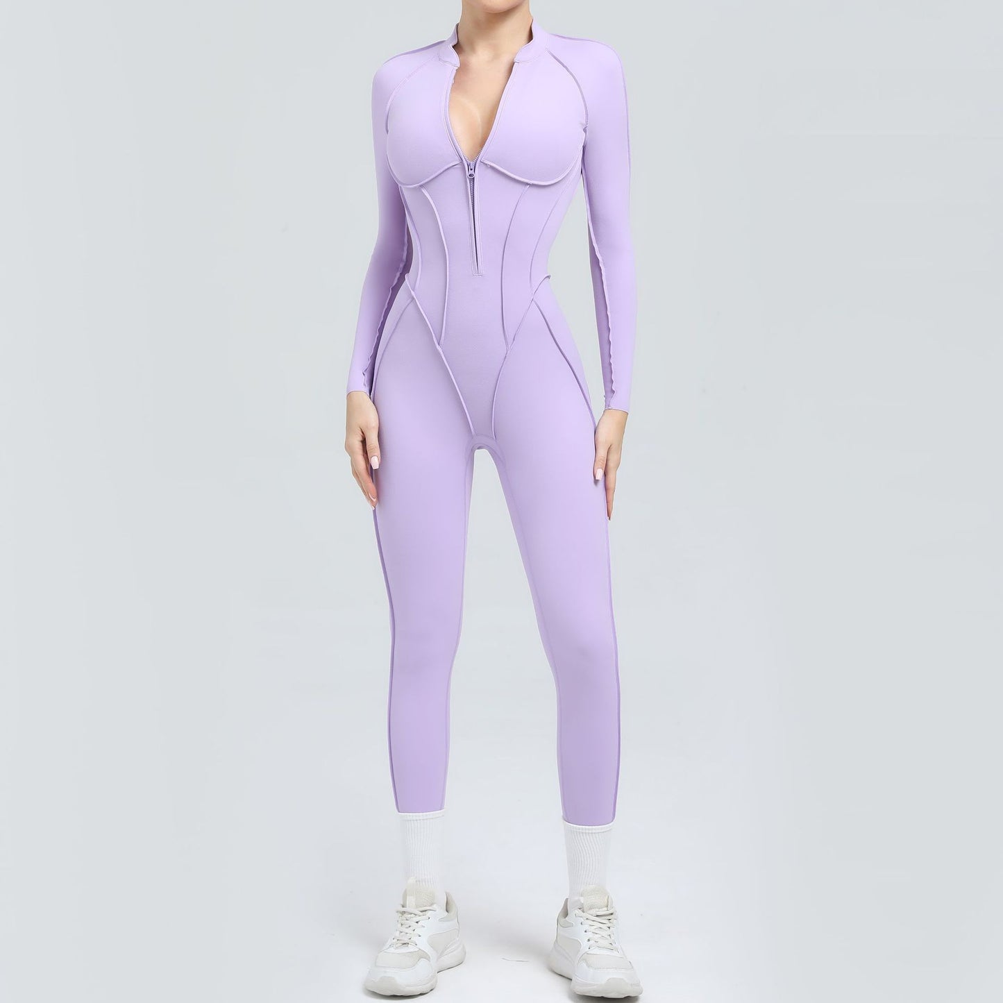 Womens Half Zip Long Sleeve Yoga Jumpsuit