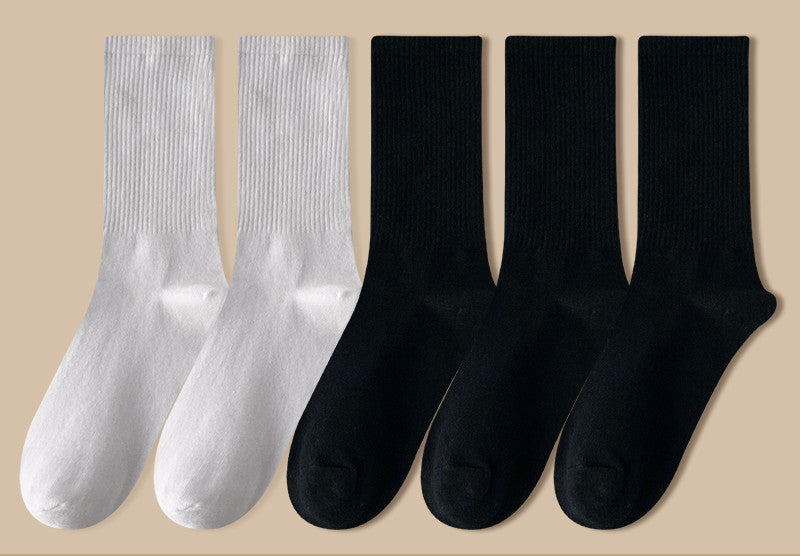 Solid Color Women's Mid Tube Socks Pure Cotton Tide Black