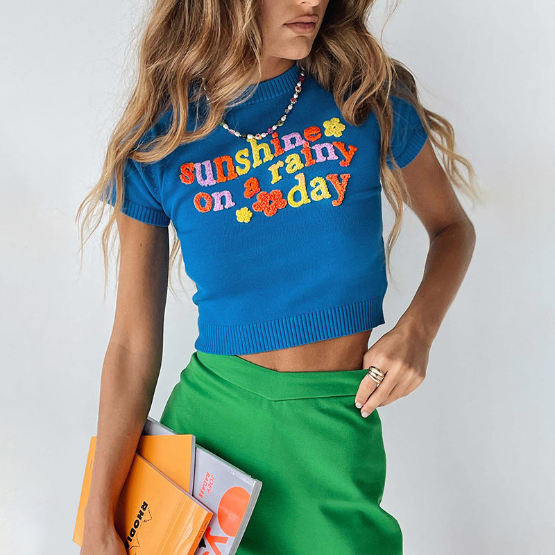 Towel Embroidered Cropped Slim Top