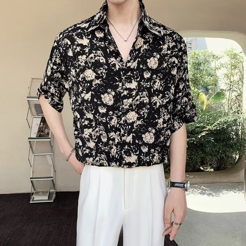 New Shirt Loose Outer Wear Heather Top Versatile Casual Men's Short Sleeve
