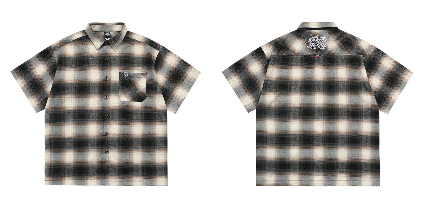 Large Plaid Classic Pocket Half Sleeve Cardigan Short Sleeve Shirt