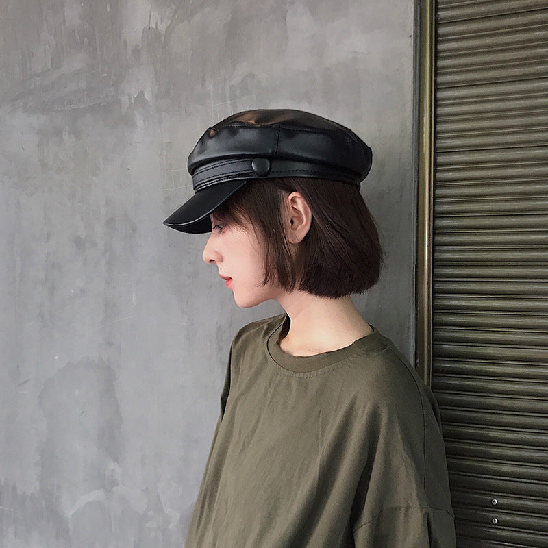 Retro Casual All-match Leather British Octagonal Hat