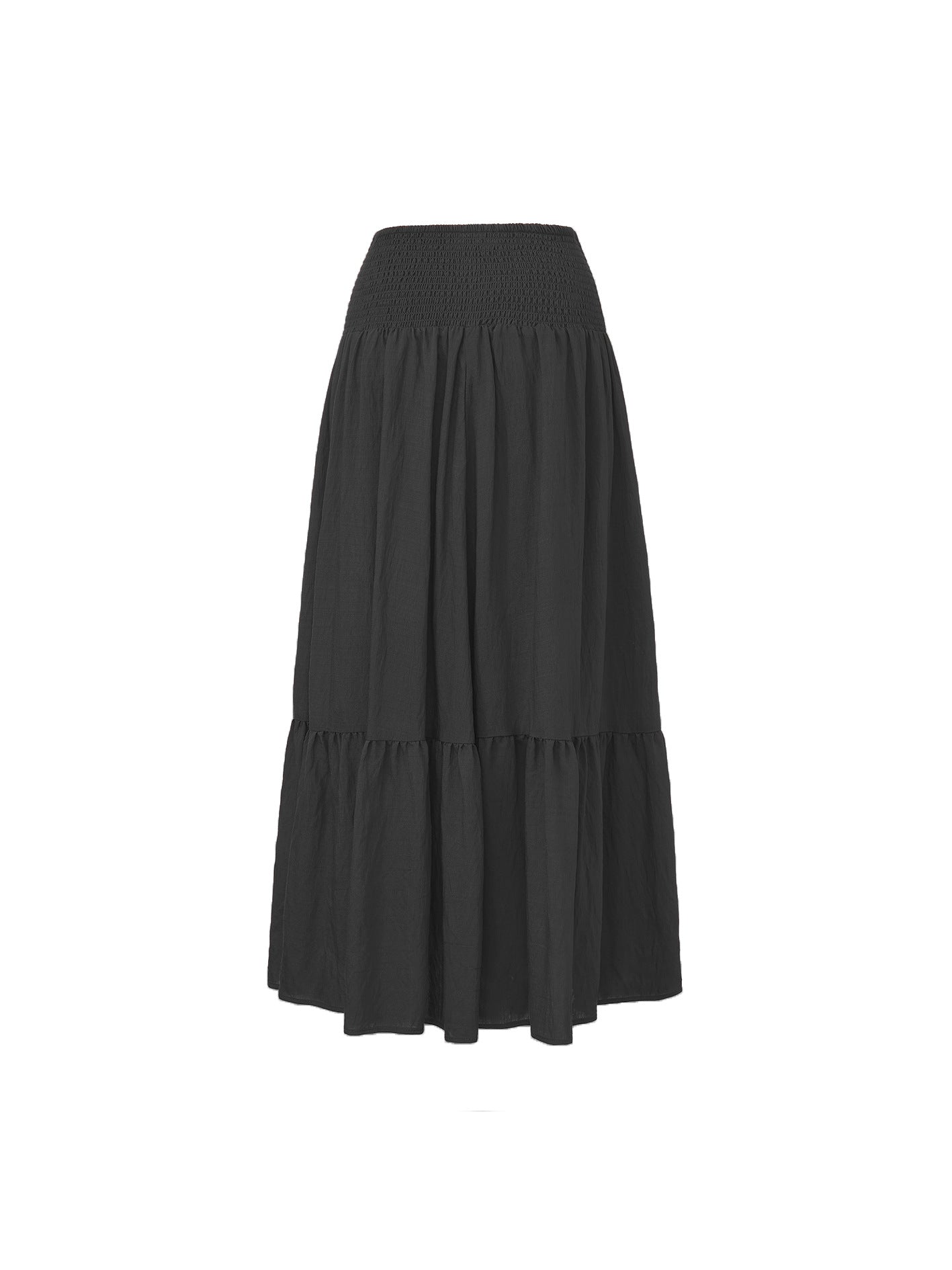 High-waisted Pleated Elastic Waist Skirt Solid Color With Pockets A-line Silhouette