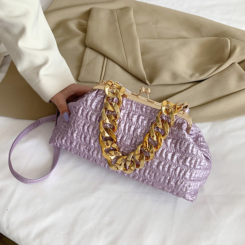 Folded Chain Metal Clip Pocket Single Shoulder Messenger Bag