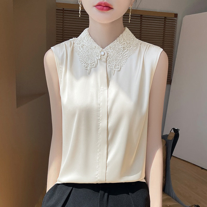 Thin Lace-trimmed Sleeveless Cardigan Vest