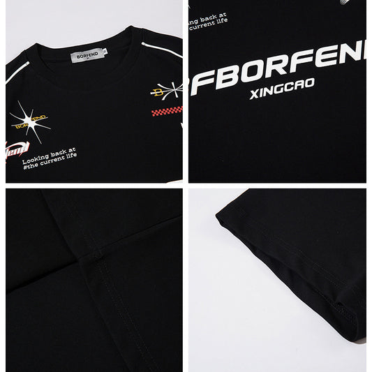 Bomuld Ins Retro Kortærmet T-shirt Mænds Sommer Europæisk Og Amerikansk Hip-hop Mode Printet Top