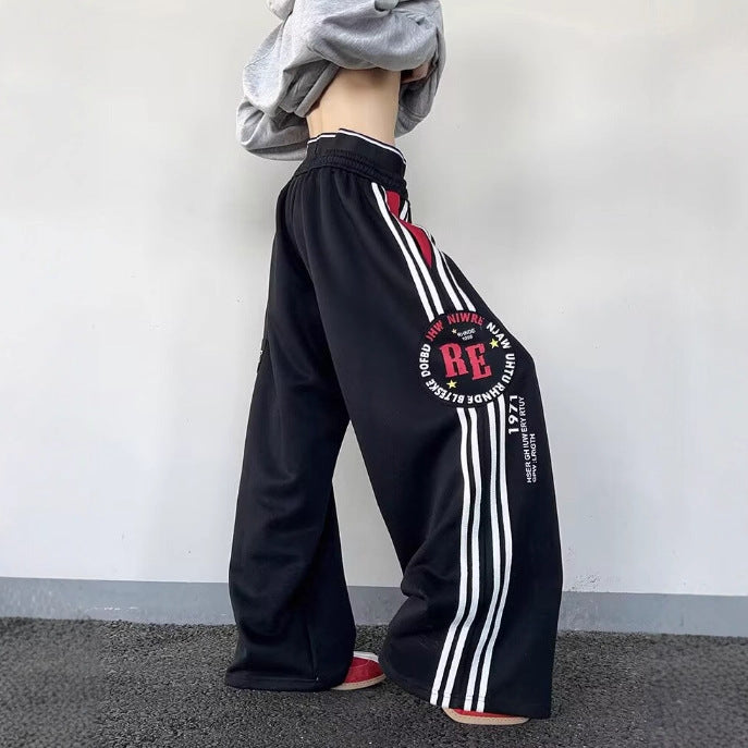Loose Casual Side Stripe Straight Wide-leg Pants For Autumn And Winter