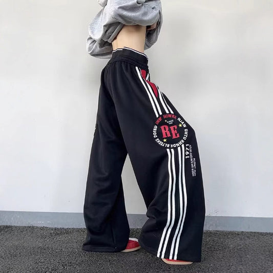 Loose Casual Side Stripe Straight Wide-leg Pants For Autumn And Winter