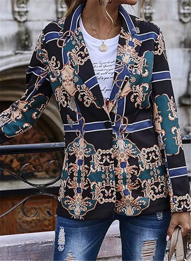 Slim Fit Printed One Button Ladies Small Blazer