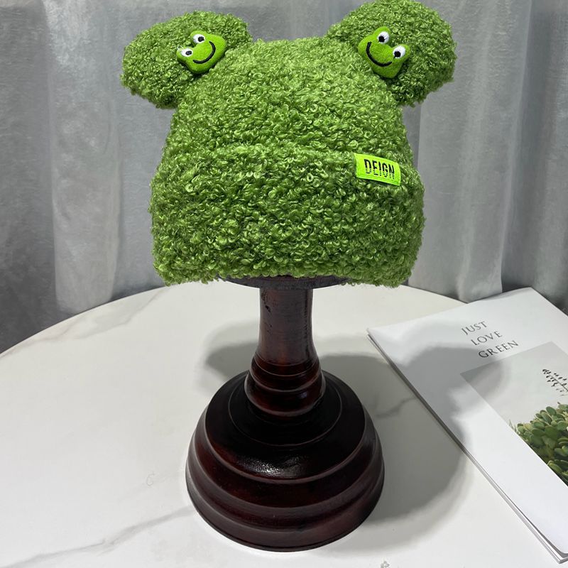 Japanese Cartoon Cute Frog Lambswool Bun Head Hat