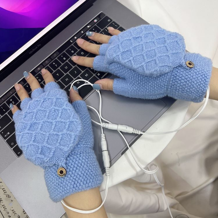 USB-strikkede jacquard-halvfinger-flip-elhandsker