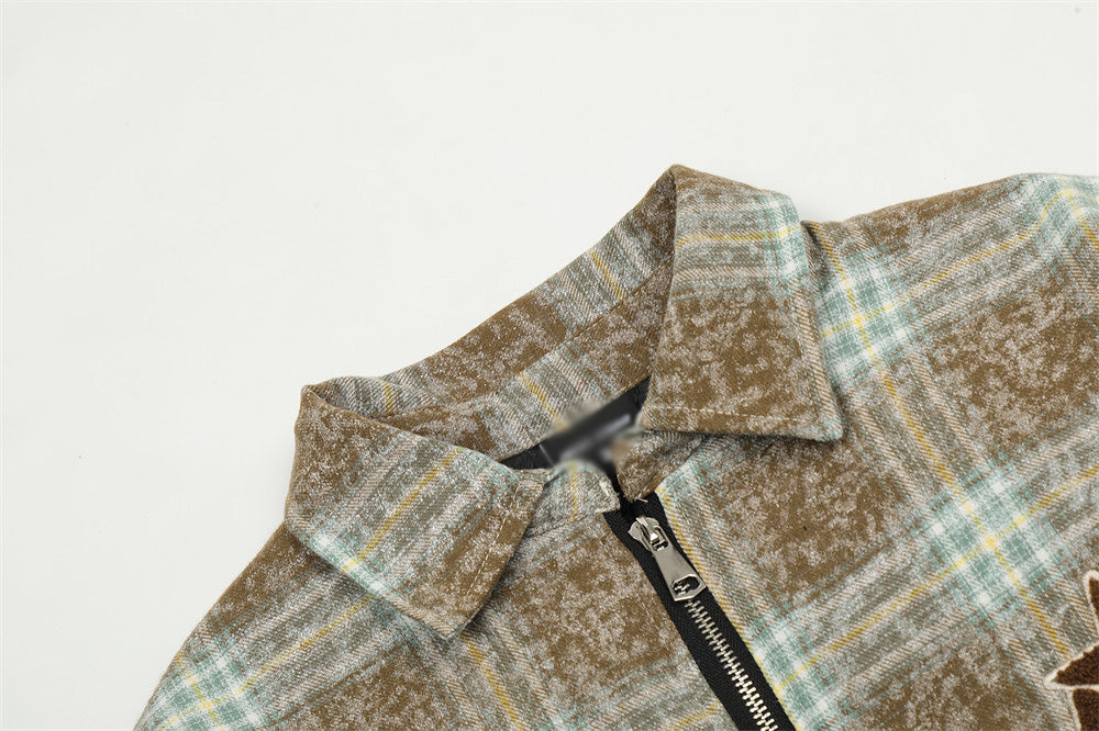 American Retro Plaid Washed And Worn Cotton Coat Jacket Men