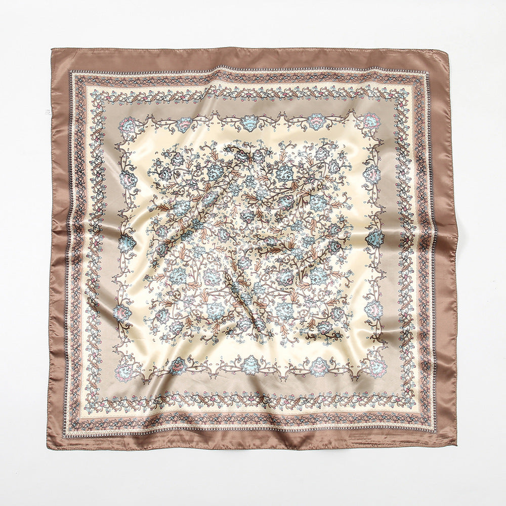 Printed Artificial Silk Square Scarf 90cm Versatile Fashion Headscarf
