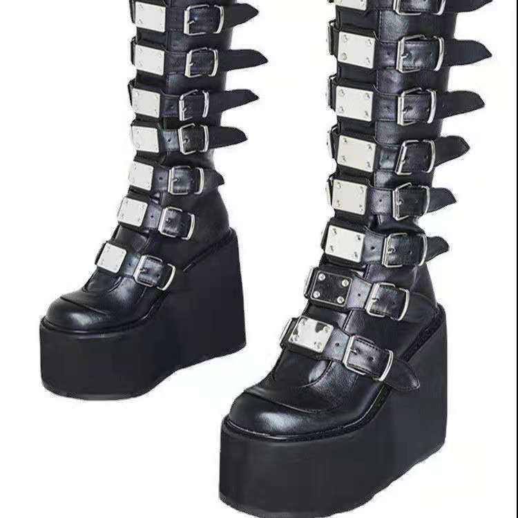 Martin Metal Buckle With Platform High Heel Plus Size Women's Boots