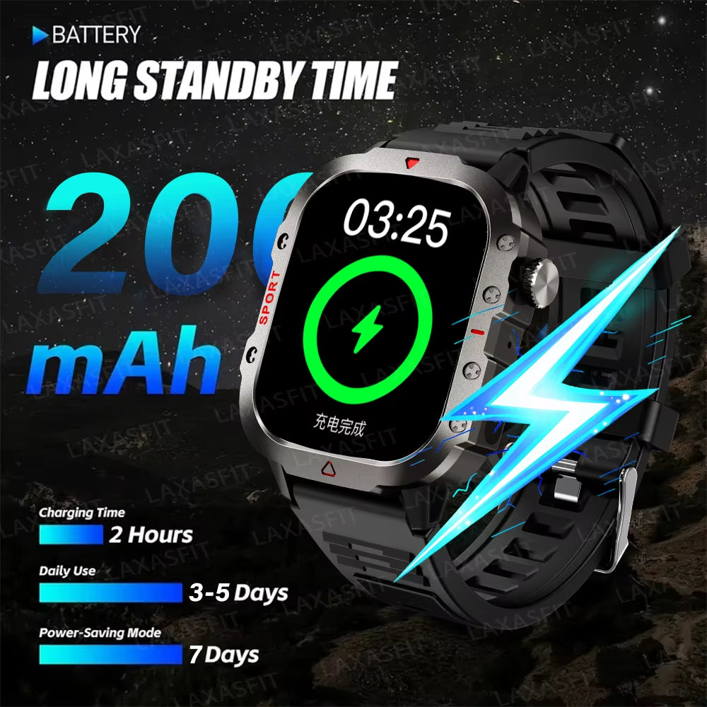 LED Flashlight Smart Watch Men Sports Fitness Bluetooth Call Heart Rate Health Monitor Outdoor Smart Watch Holiday Gift